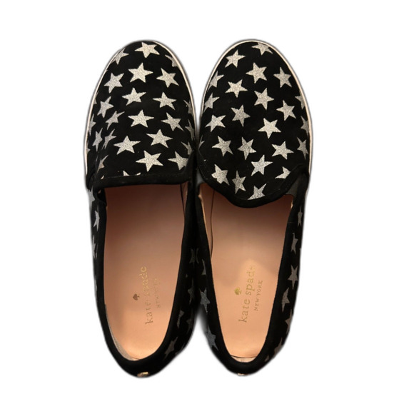 Kate Spade 10 Liberty Metallic Star Slip On Sneaker Black Silver Glitter - Picture 1 of 6